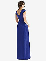 Rear View Thumbnail - Cobalt Blue Cap Sleeve Pleated Skirt Dress with Pockets