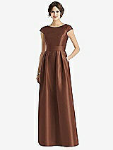 Front View Thumbnail - Cognac Cap Sleeve Pleated Skirt Dress with Pockets
