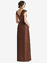Rear View Thumbnail - Cognac Cap Sleeve Pleated Skirt Dress with Pockets