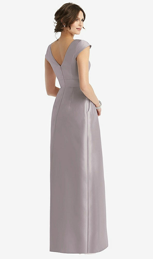 Back View - Cashmere Gray Cap Sleeve Pleated Skirt Dress with Pockets