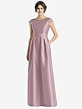Front View Thumbnail - Dusty Rose Cap Sleeve Pleated Skirt Dress with Pockets
