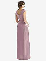 Rear View Thumbnail - Dusty Rose Cap Sleeve Pleated Skirt Dress with Pockets