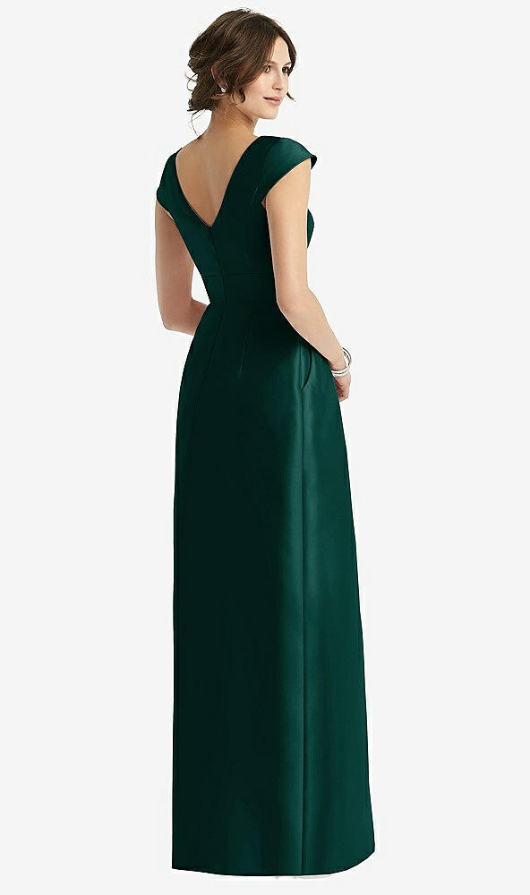 Back View - Evergreen Cap Sleeve Pleated Skirt Dress with Pockets