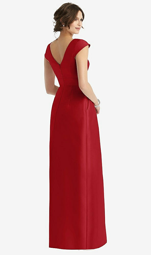 Back View - Garnet Cap Sleeve Pleated Skirt Dress with Pockets