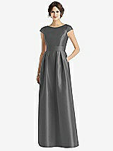 Front View Thumbnail - Gunmetal Cap Sleeve Pleated Skirt Dress with Pockets
