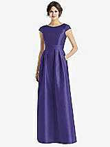 Front View Thumbnail - Grape Cap Sleeve Pleated Skirt Dress with Pockets