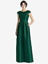 Front View Thumbnail - Hunter Green Cap Sleeve Pleated Skirt Dress with Pockets