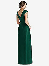 Rear View Thumbnail - Hunter Green Cap Sleeve Pleated Skirt Dress with Pockets