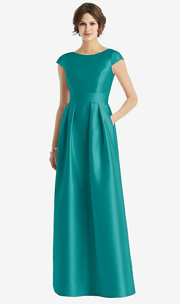 Front View - Jade Cap Sleeve Pleated Skirt Dress with Pockets