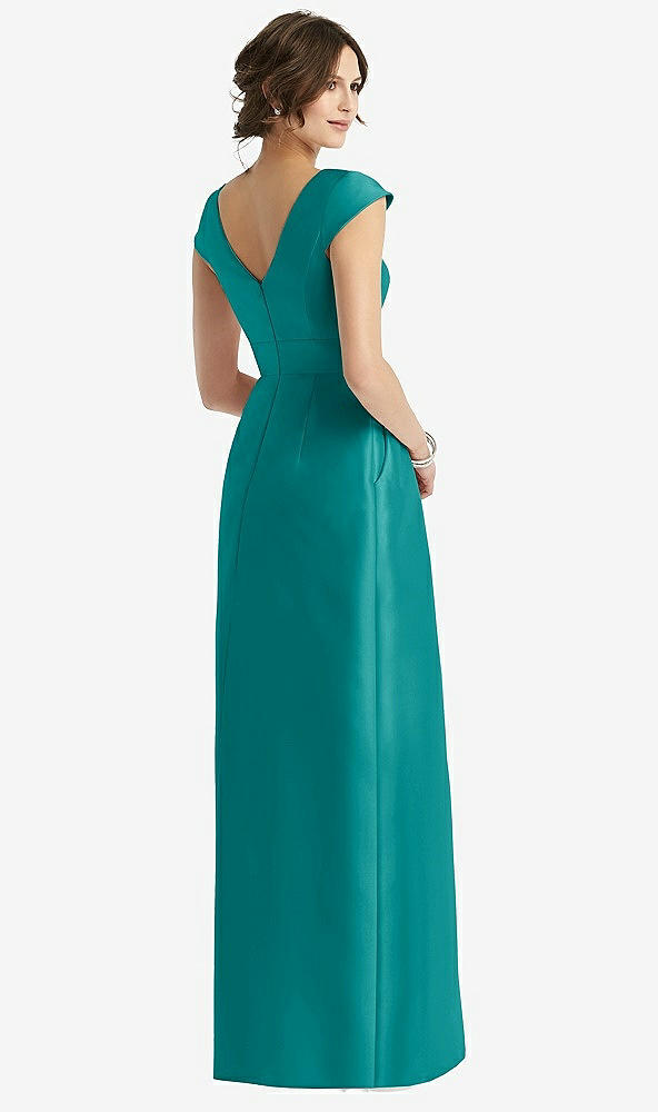 Back View - Jade Cap Sleeve Pleated Skirt Dress with Pockets