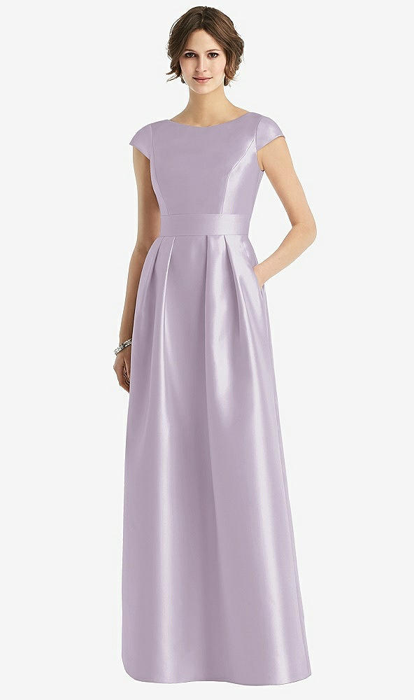 Front View - Lilac Haze Cap Sleeve Pleated Skirt Dress with Pockets