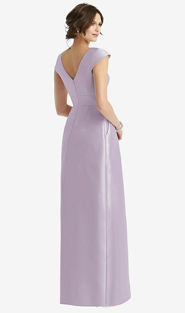Back View - Lilac Haze Cap Sleeve Pleated Skirt Dress with Pockets