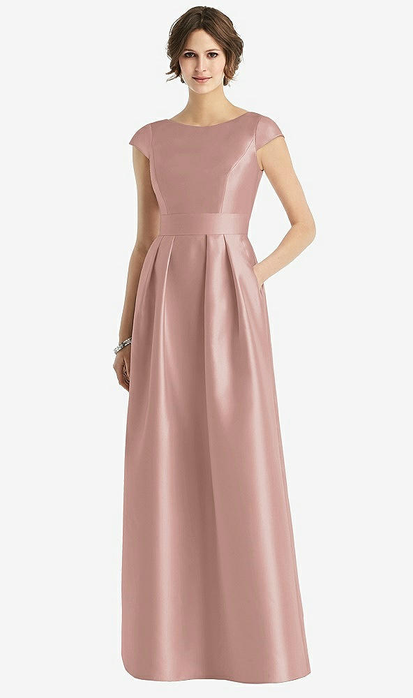 Front View - Neu Nude Cap Sleeve Pleated Skirt Dress with Pockets