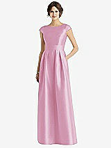 Front View Thumbnail - Powder Pink Cap Sleeve Pleated Skirt Dress with Pockets