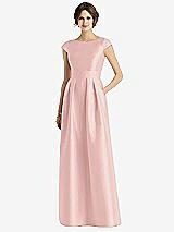 Front View Thumbnail - Rose - PANTONE Rose Quartz Cap Sleeve Pleated Skirt Dress with Pockets