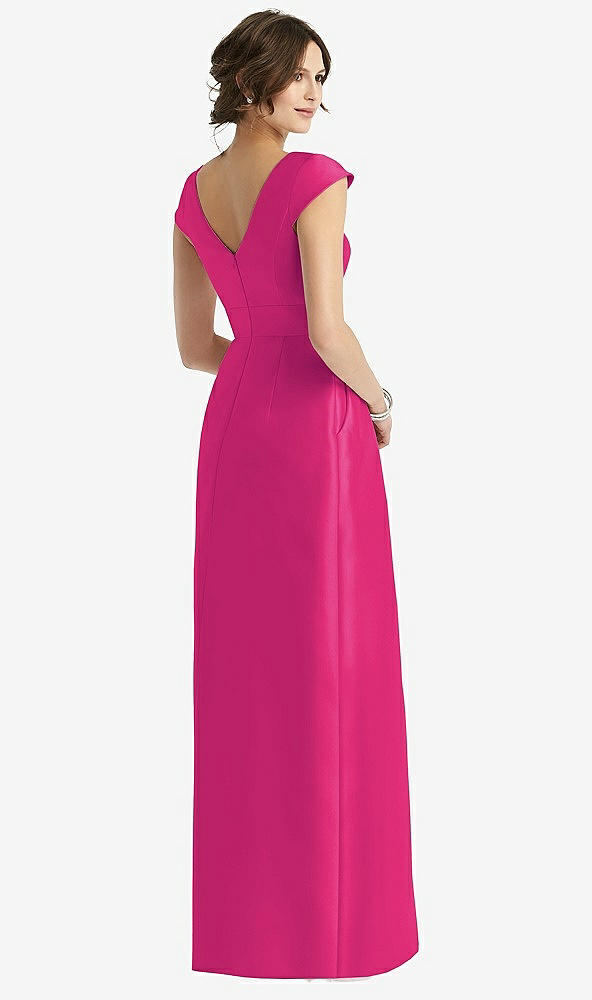 Back View - Think Pink Cap Sleeve Pleated Skirt Dress with Pockets