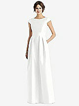 Front View Thumbnail - White Cap Sleeve Pleated Skirt Dress with Pockets