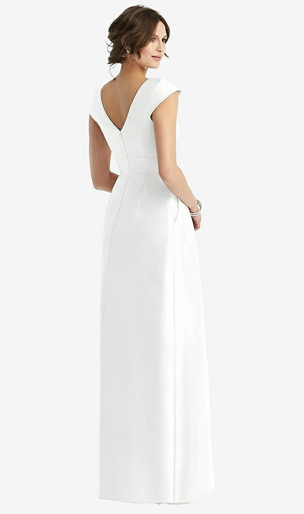 Back View - White Cap Sleeve Pleated Skirt Dress with Pockets