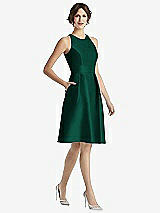 Front View Thumbnail - Hunter Green High-Neck Satin Cocktail Dress with Pockets