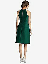 Rear View Thumbnail - Hunter Green High-Neck Satin Cocktail Dress with Pockets