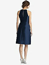 Rear View Thumbnail - Midnight Navy High-Neck Satin Cocktail Dress with Pockets
