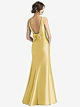 Rear View Thumbnail - Maize Sleeveless Satin Trumpet Gown with Bow at Open-Back
