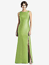 Front View Thumbnail - Mojito Sleeveless Satin Trumpet Gown with Bow at Open-Back