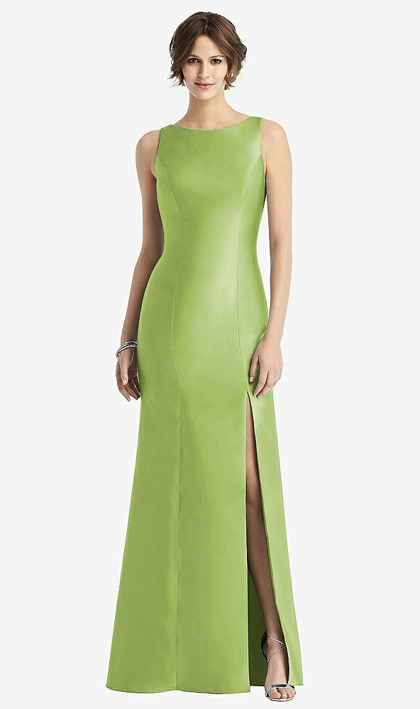 Front View - Mojito Sleeveless Satin Trumpet Gown with Bow at Open-Back