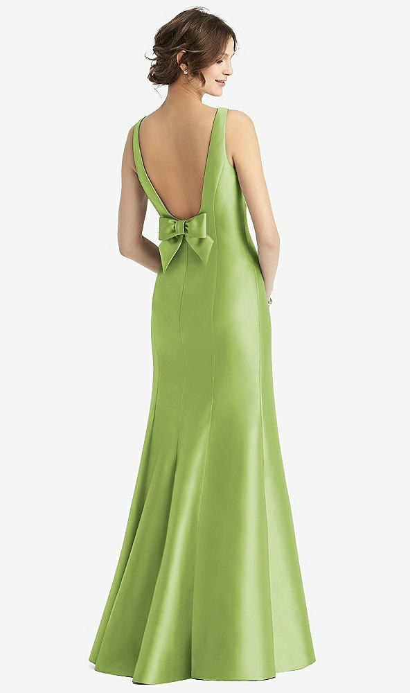 Back View - Mojito Sleeveless Satin Trumpet Gown with Bow at Open-Back