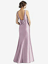 Rear View Thumbnail - Suede Rose Sleeveless Satin Trumpet Gown with Bow at Open-Back