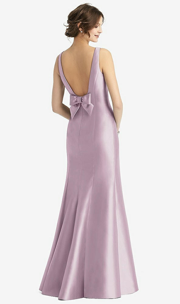 Back View - Suede Rose Sleeveless Satin Trumpet Gown with Bow at Open-Back