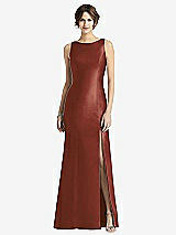 Front View Thumbnail - Auburn Moon Sleeveless Satin Trumpet Gown with Bow at Open-Back