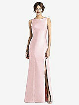 Front View Thumbnail - Ballet Pink Sleeveless Satin Trumpet Gown with Bow at Open-Back
