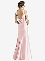 Rear View Thumbnail - Ballet Pink Sleeveless Satin Trumpet Gown with Bow at Open-Back