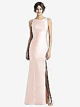 Front View Thumbnail - Blush Sleeveless Satin Trumpet Gown with Bow at Open-Back