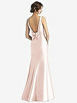 Rear View Thumbnail - Blush Sleeveless Satin Trumpet Gown with Bow at Open-Back
