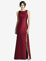 Front View Thumbnail - Burgundy Sleeveless Satin Trumpet Gown with Bow at Open-Back