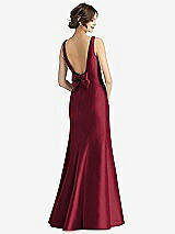 Rear View Thumbnail - Burgundy Sleeveless Satin Trumpet Gown with Bow at Open-Back