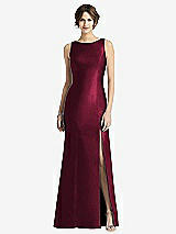 Front View Thumbnail - Cabernet Sleeveless Satin Trumpet Gown with Bow at Open-Back