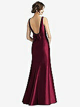Rear View Thumbnail - Cabernet Sleeveless Satin Trumpet Gown with Bow at Open-Back
