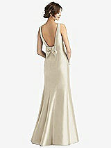 Rear View Thumbnail - Champagne Sleeveless Satin Trumpet Gown with Bow at Open-Back