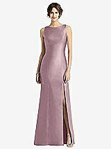 Front View Thumbnail - Dusty Rose Sleeveless Satin Trumpet Gown with Bow at Open-Back