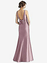 Rear View Thumbnail - Dusty Rose Sleeveless Satin Trumpet Gown with Bow at Open-Back