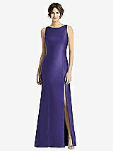 Front View Thumbnail - Grape Sleeveless Satin Trumpet Gown with Bow at Open-Back