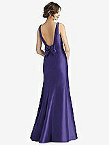 Rear View Thumbnail - Grape Sleeveless Satin Trumpet Gown with Bow at Open-Back