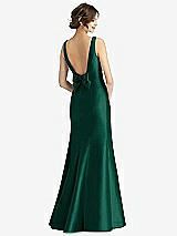Rear View Thumbnail - Hunter Green Sleeveless Satin Trumpet Gown with Bow at Open-Back