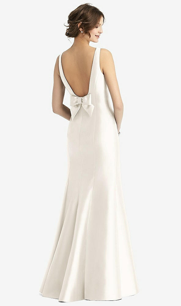 Back View - Ivory Sleeveless Satin Trumpet Gown with Bow at Open-Back