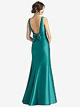 Rear View Thumbnail - Jade Sleeveless Satin Trumpet Gown with Bow at Open-Back