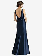 Rear View Thumbnail - Midnight Navy Sleeveless Satin Trumpet Gown with Bow at Open-Back