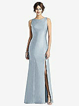 Front View Thumbnail - Mist Sleeveless Satin Trumpet Gown with Bow at Open-Back